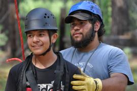 camp staff with camper