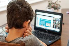 Boy looking at laptop computer 