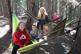 Campers sitting on hammocks