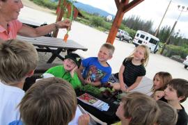 Campers learning about gardening