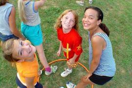 campers looking up at camera